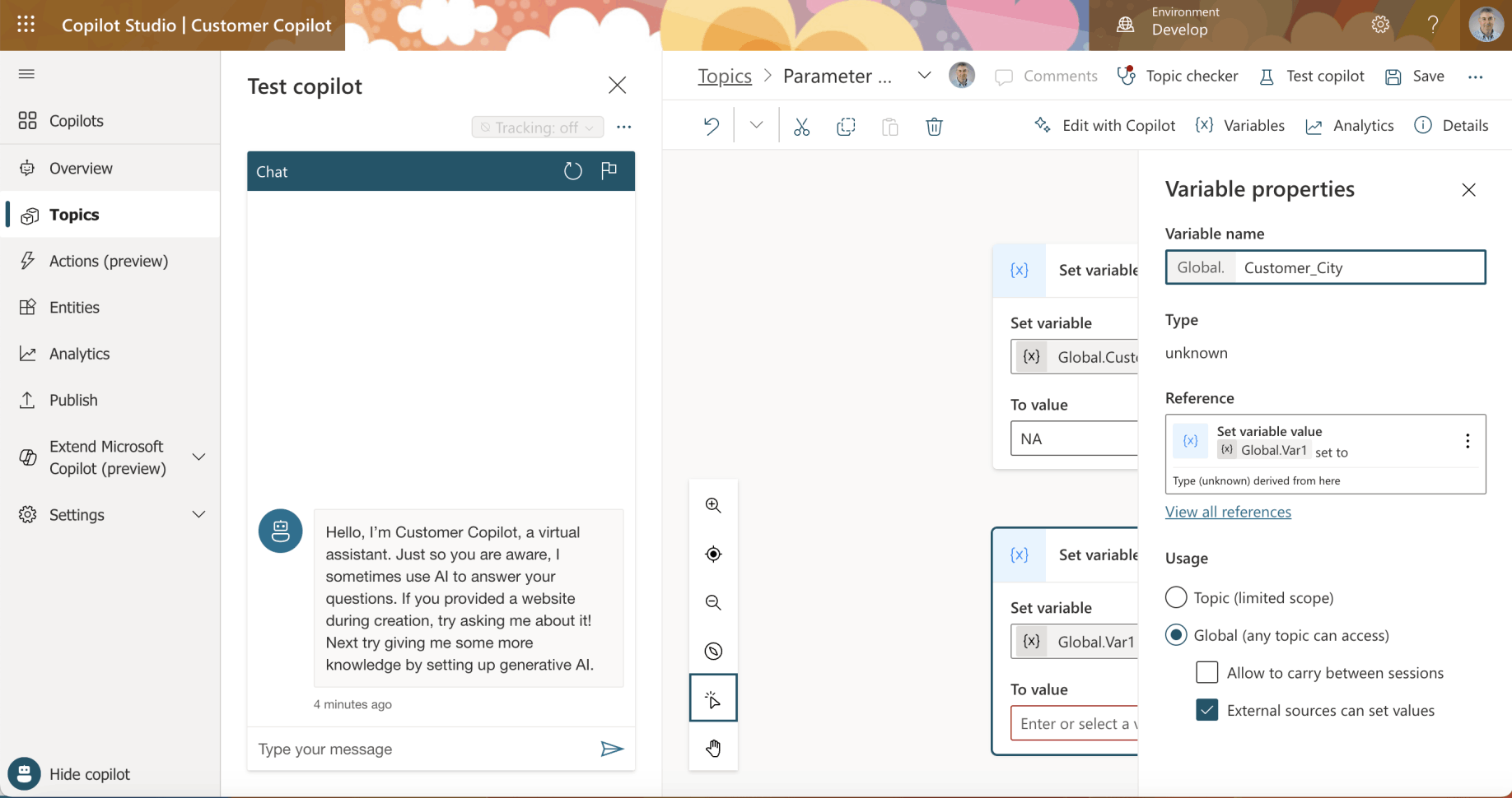 I created a "Customer_City" Global variable