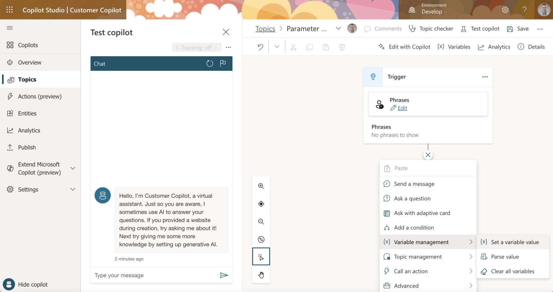 I used the "Set a variable value" action