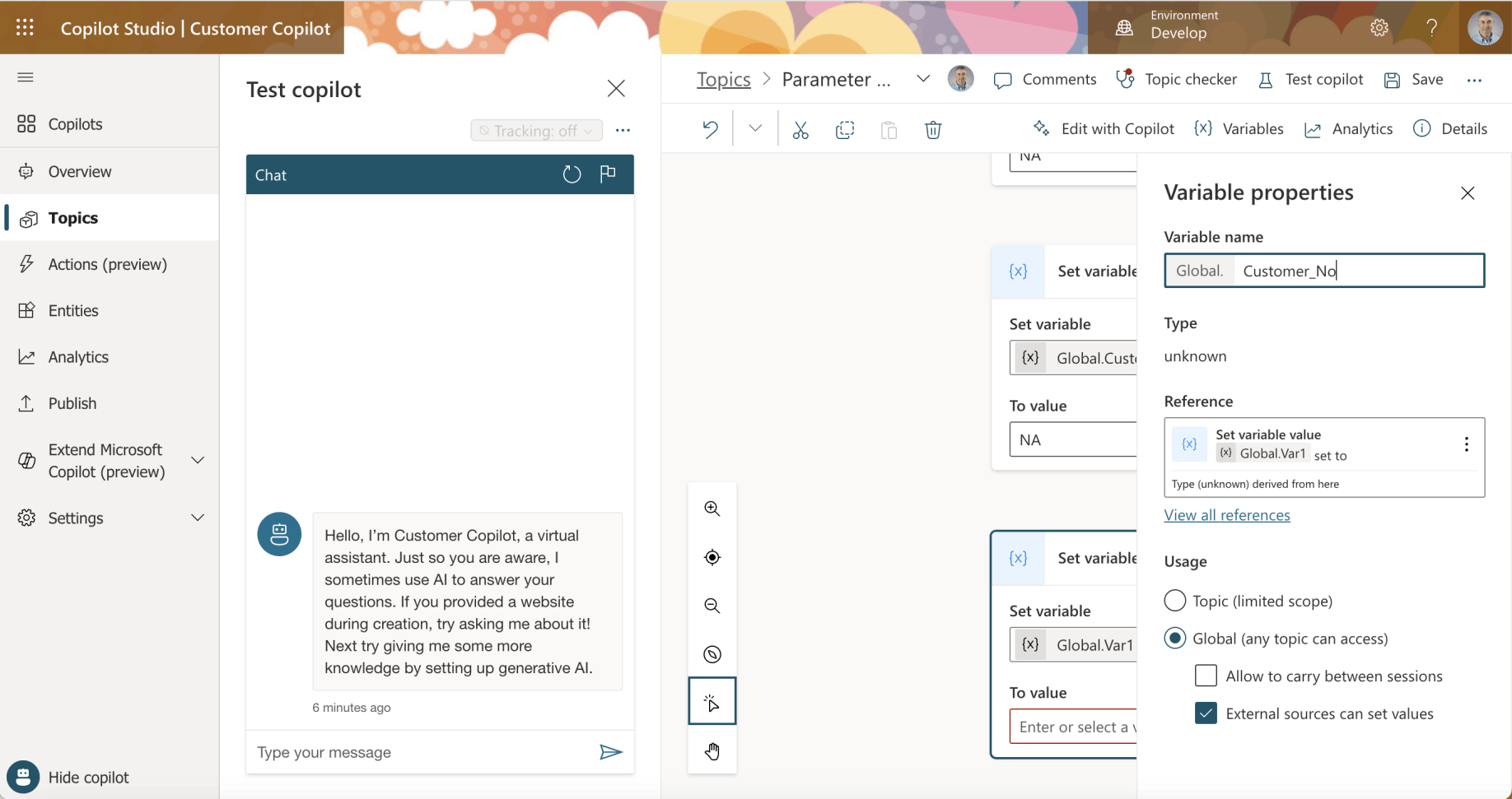 I created a "Customer_No" Global variable