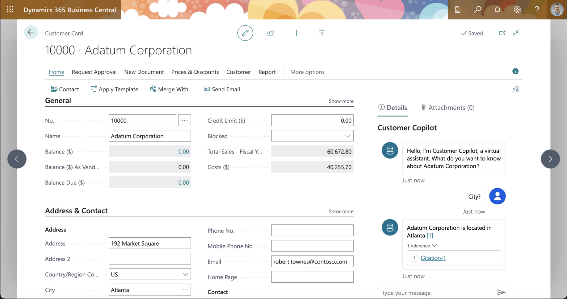 I was able to "chat to" Adatum Corporation