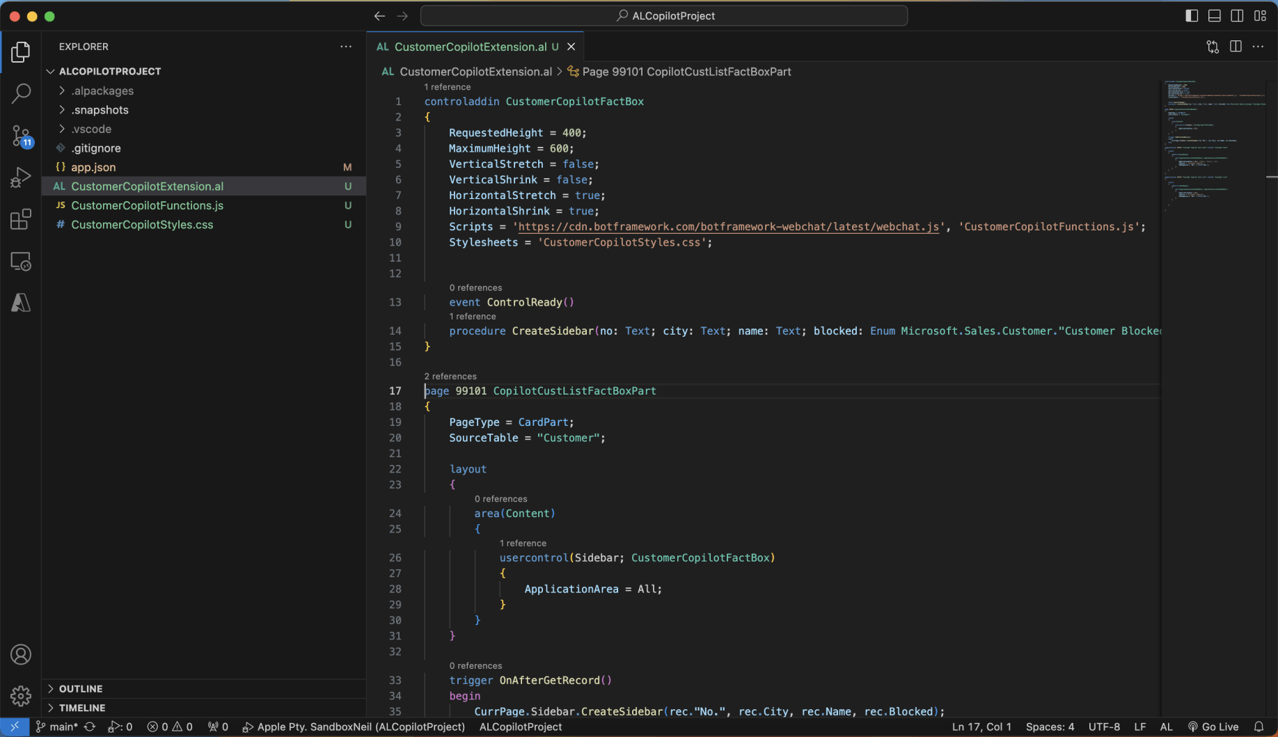 I created a Business Central extension that connected to the Copilot
