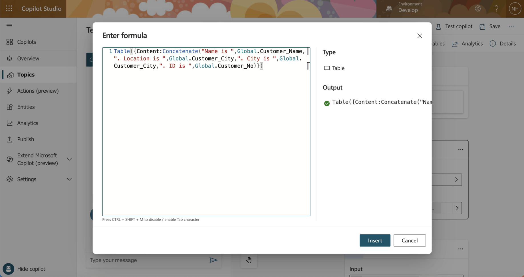 In the Conversational booking Topic I created a Custom Data variable