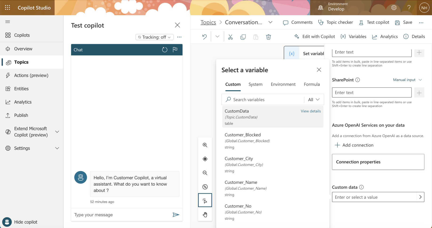 I updated the "create generative answers" action's Data sources property