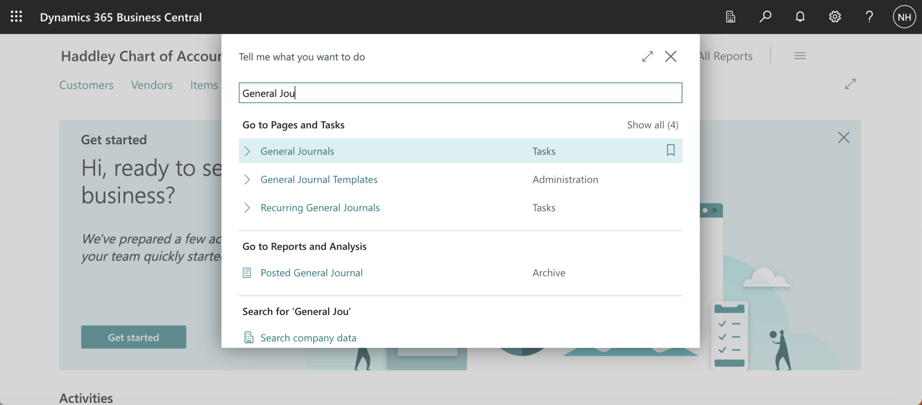 I used search to navigate to the General Journal page
