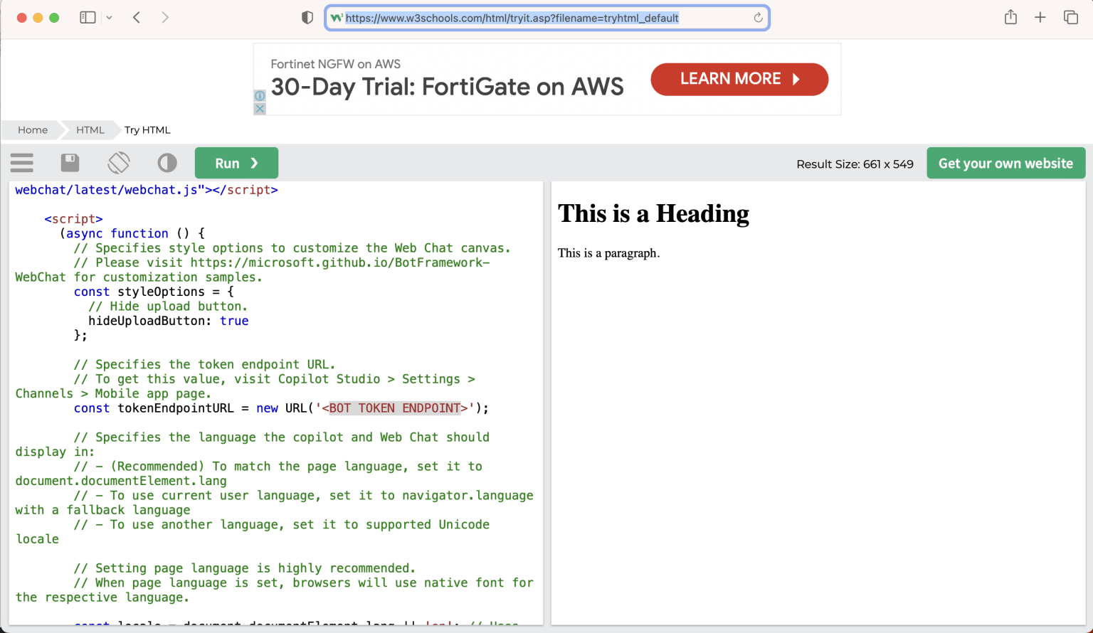 I used https://www.w3schools.com/html/tryit.asp?filename=tryhtml_default to test the html