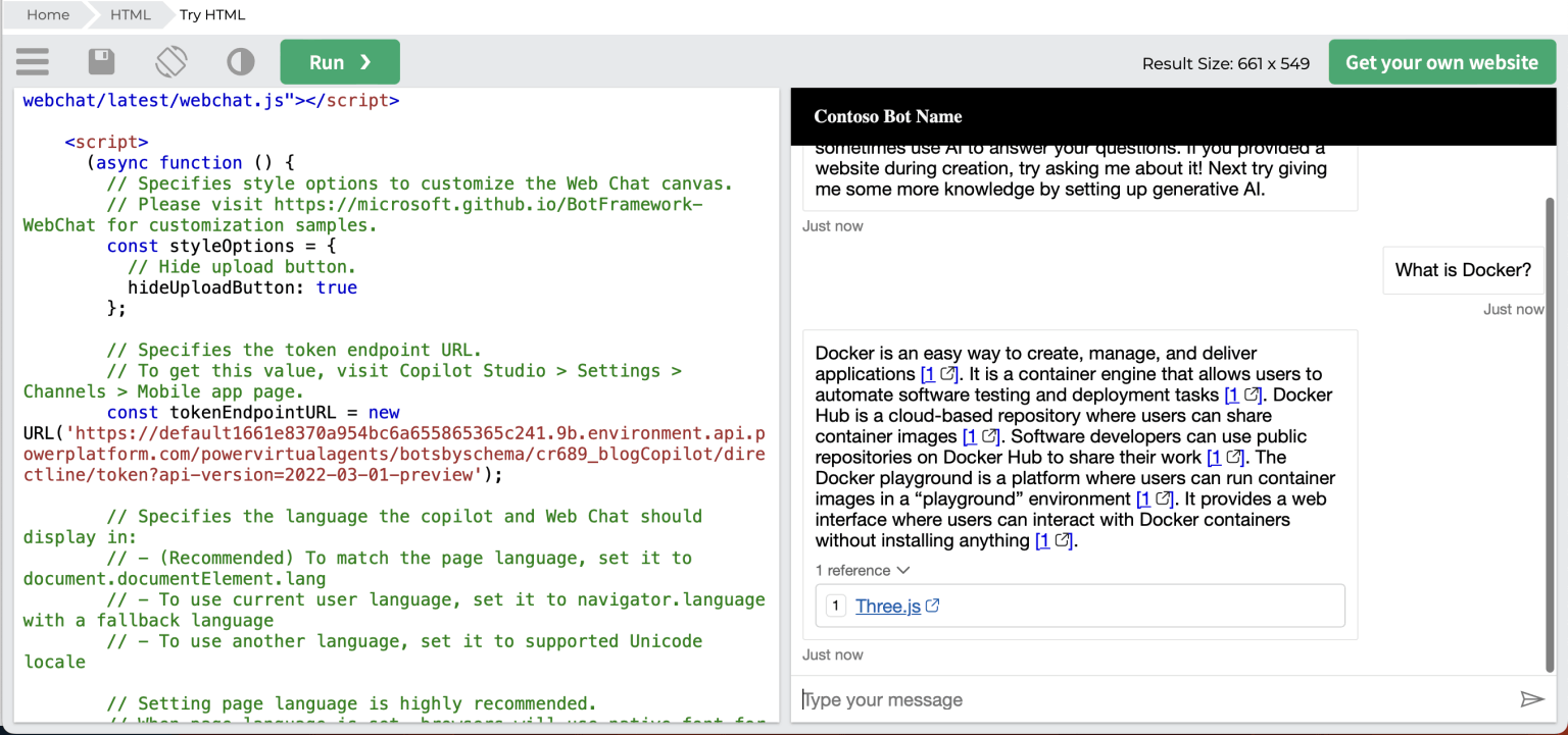 I pasted the "Token Endpoint" into the sample HTML
