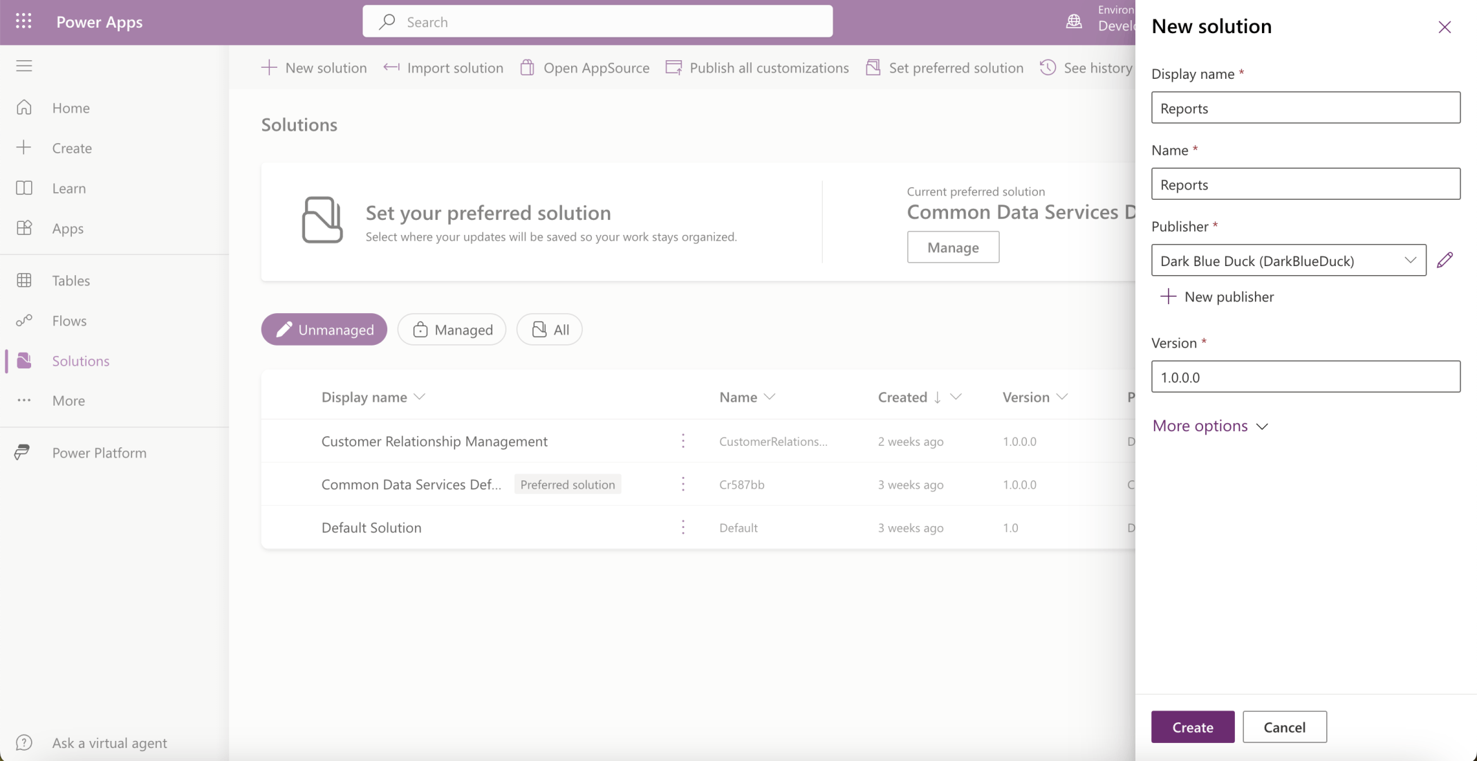 I created a Reports solution