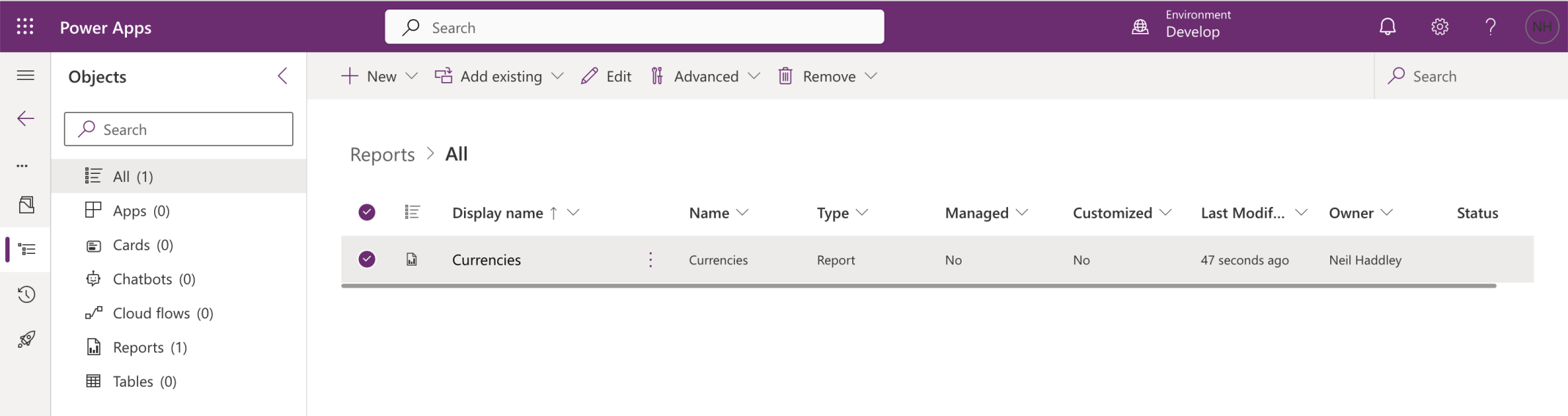 The Currencies report had been added to the Reports solution