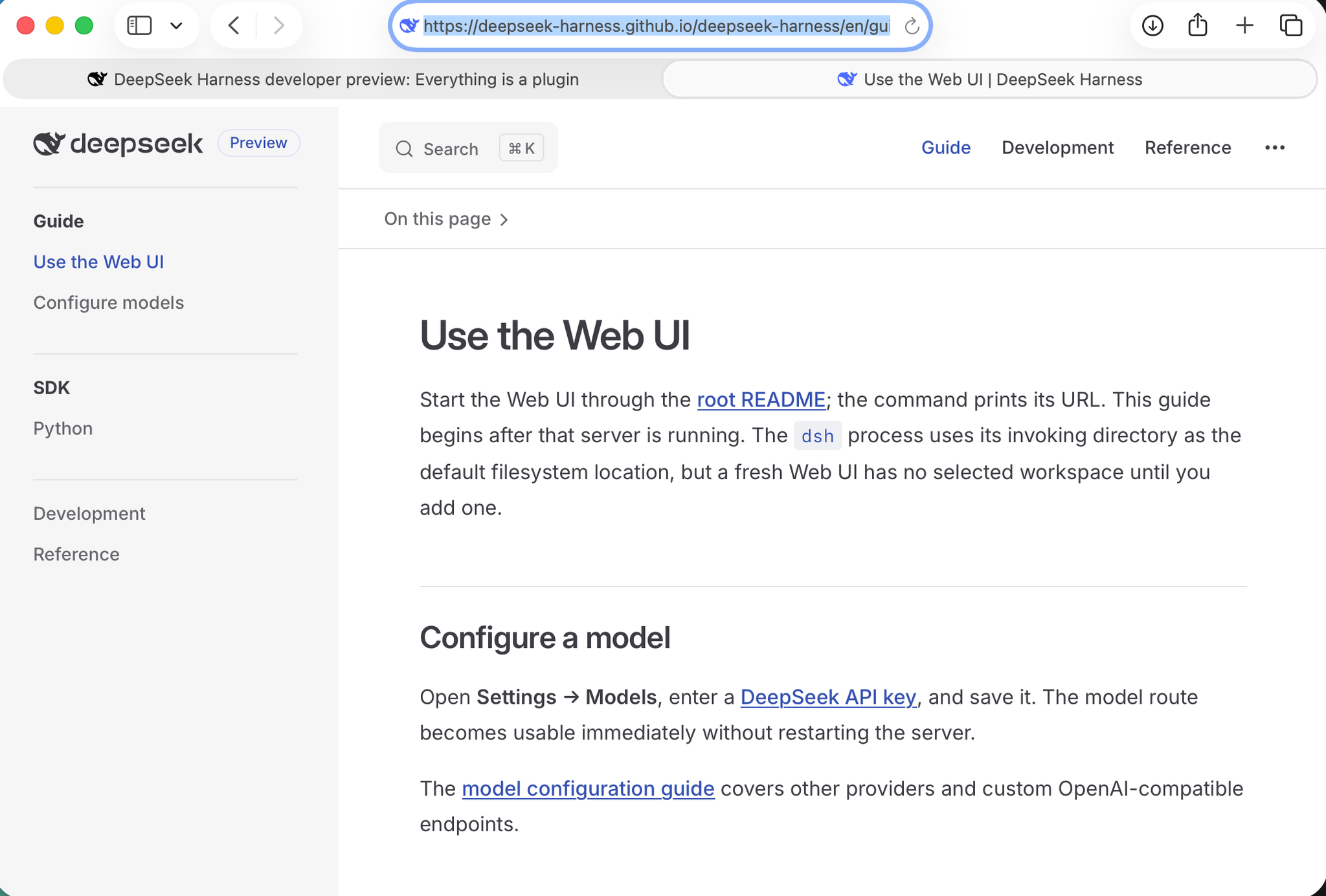 The "Use the Web UI" guide explained the URL, the default filesystem location, and the workspace step