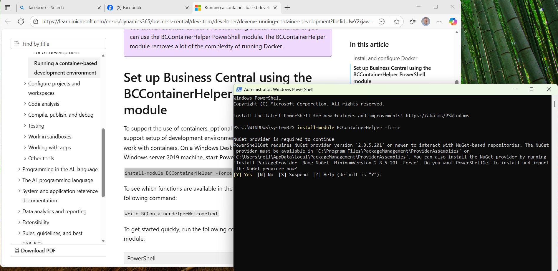 I ran install-module BCContainerHelper -force