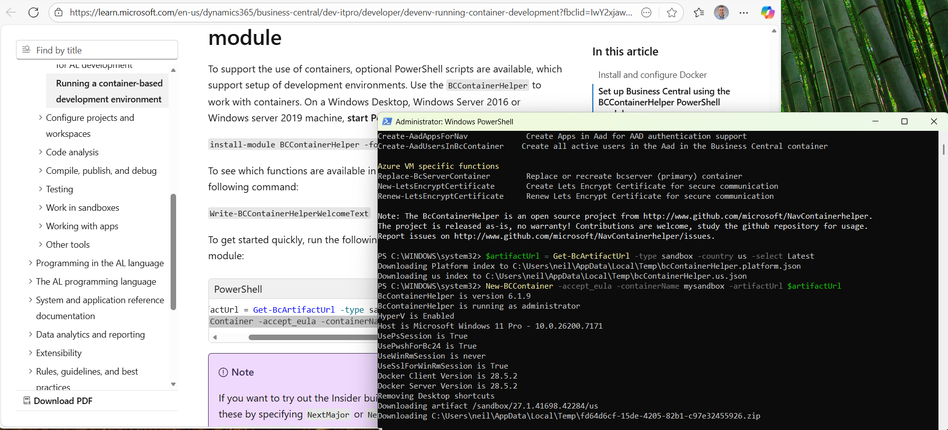 I ran New-BCContainer -accept_eula -containerName mysandbox -artifactUrl $artifactUrl