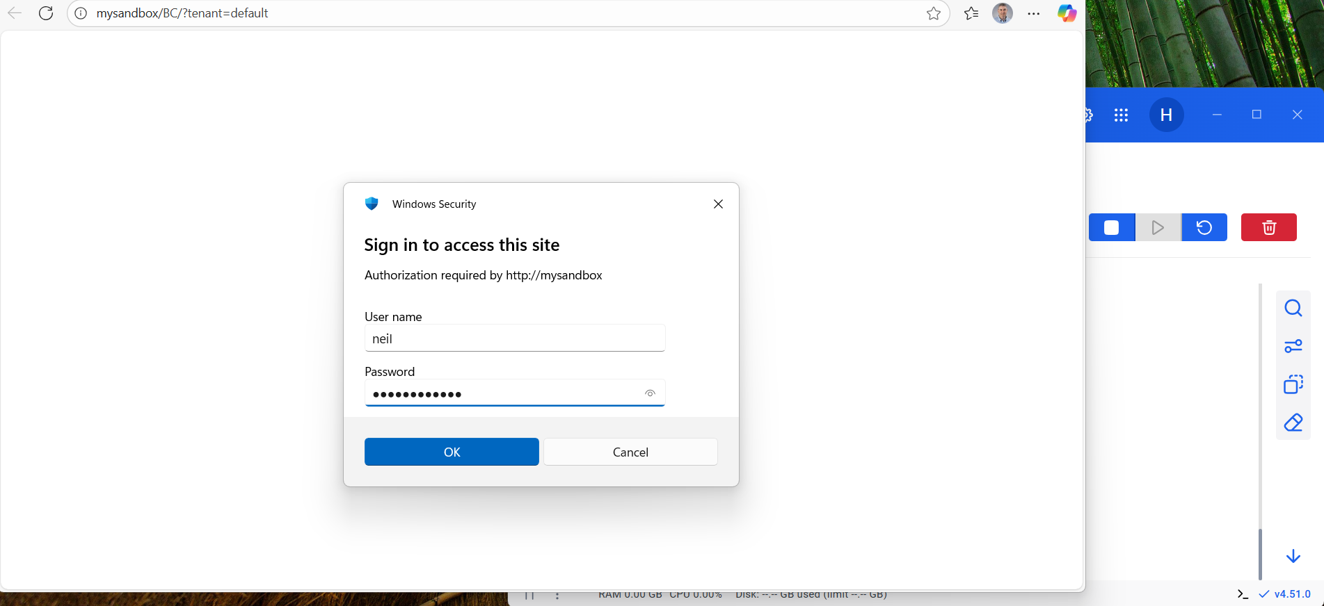 I navigated to http://mysandbox/BC/?tenant=default