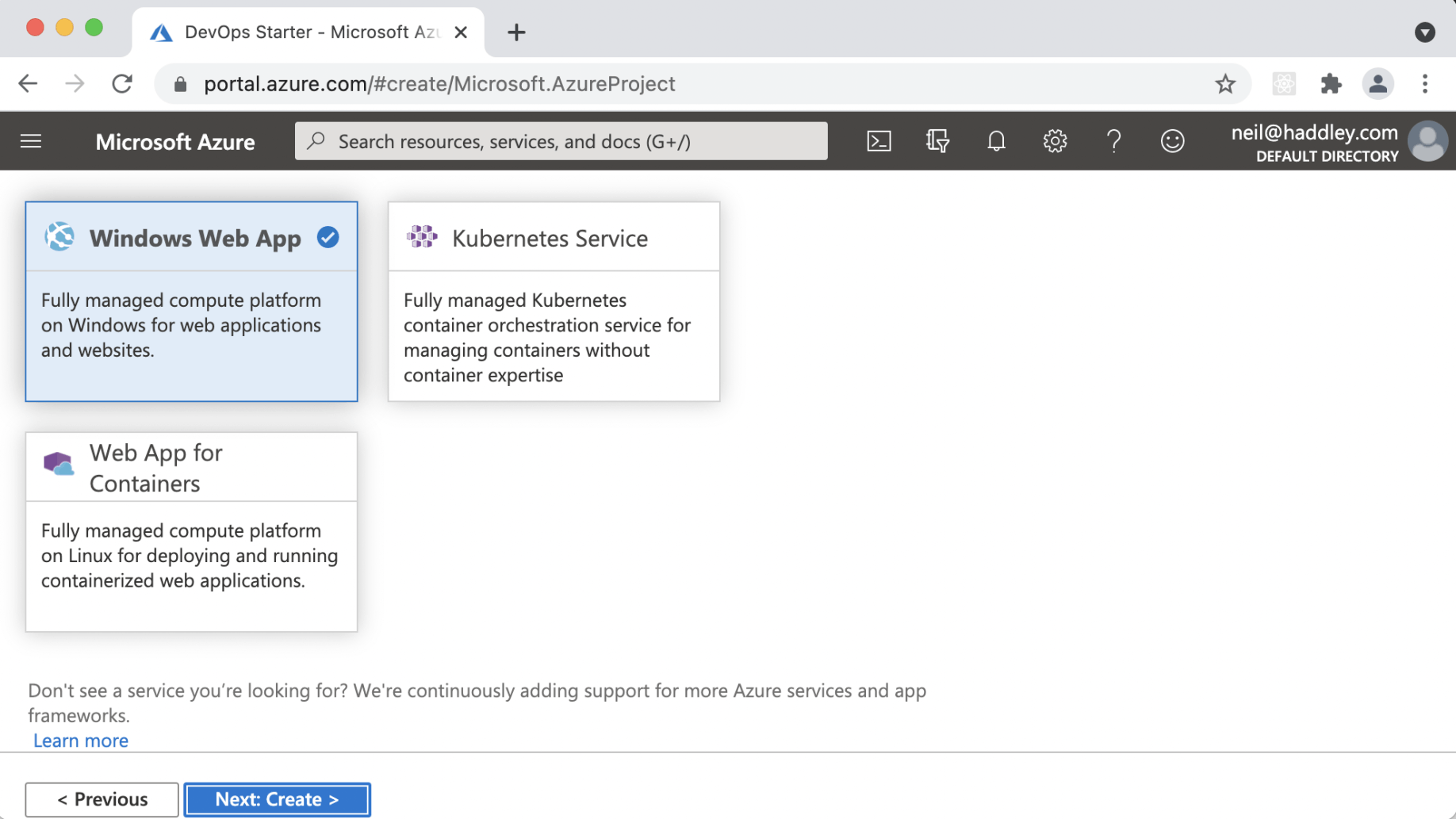 Select Web App for Containers or Windows Web App