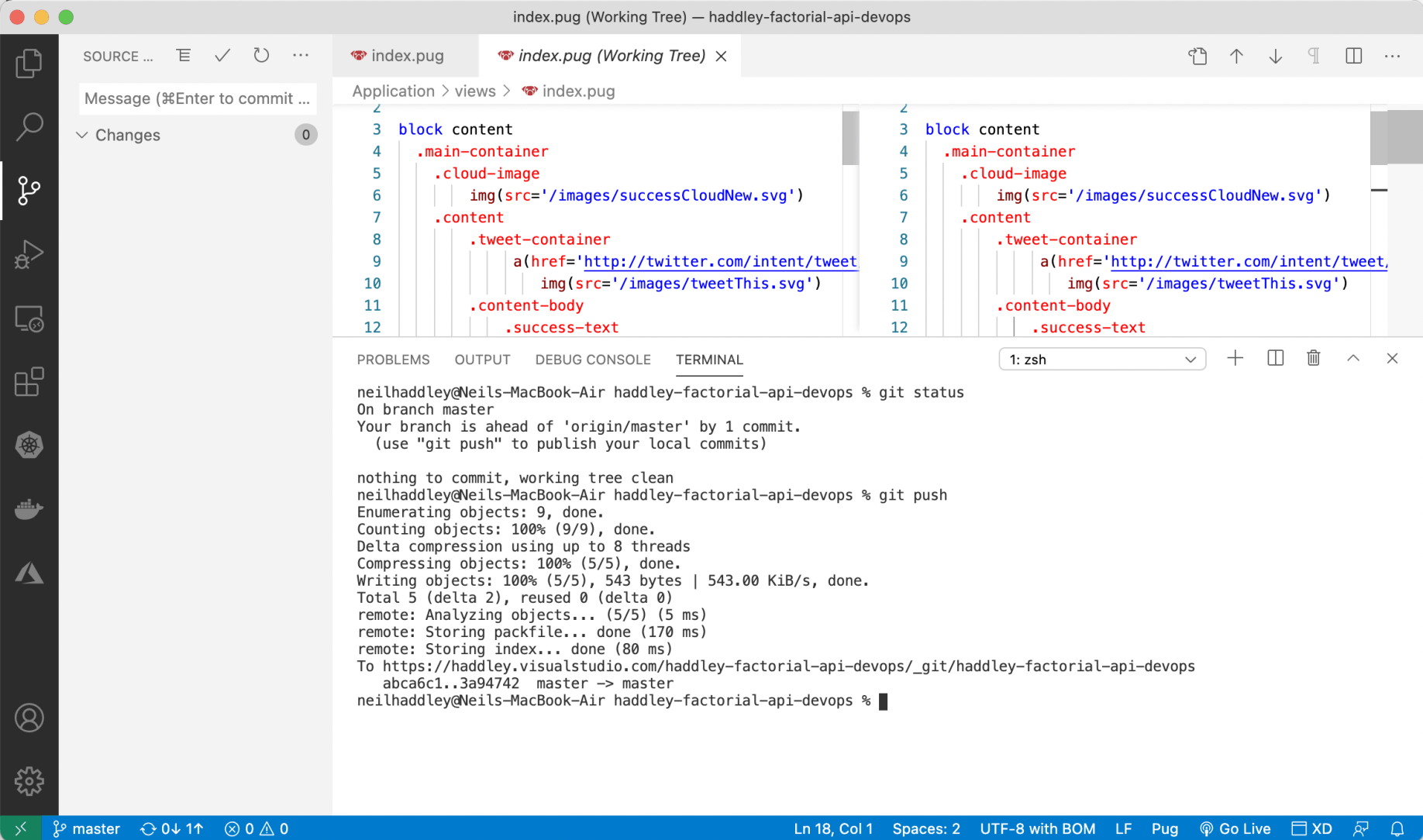 Push changes to Azure git