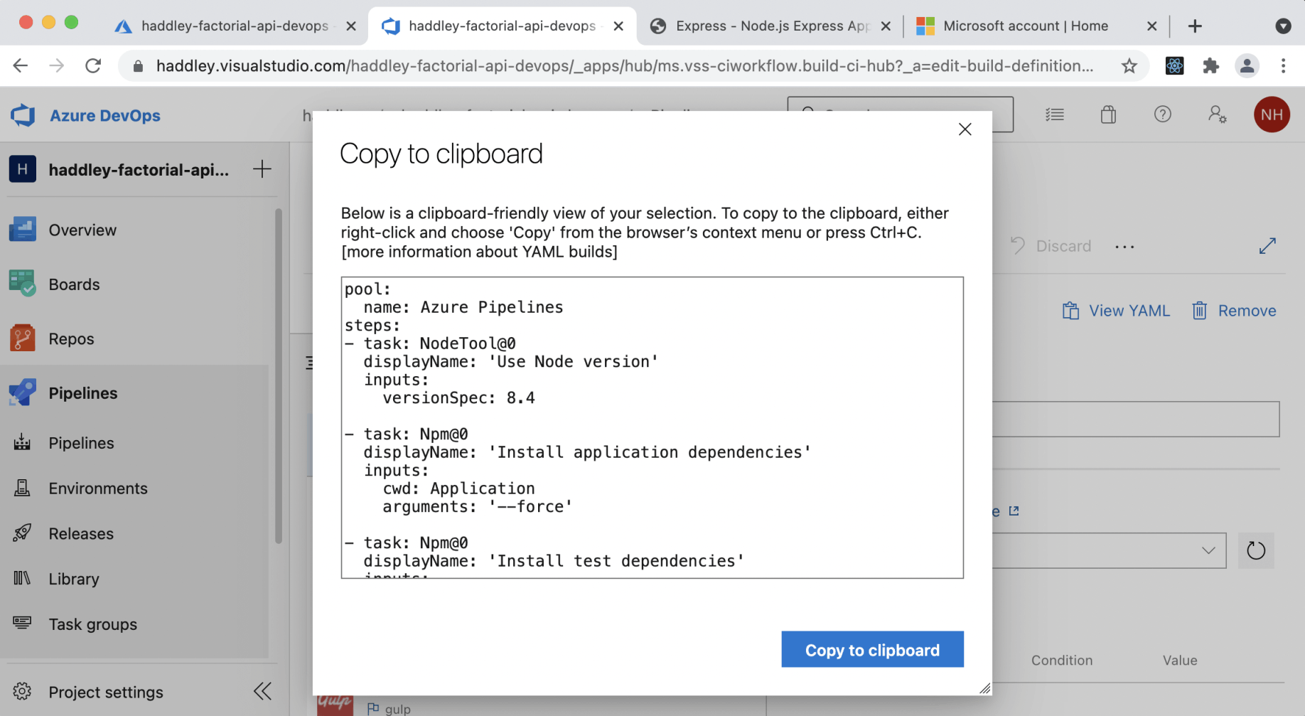 Agent job 1 View YAML