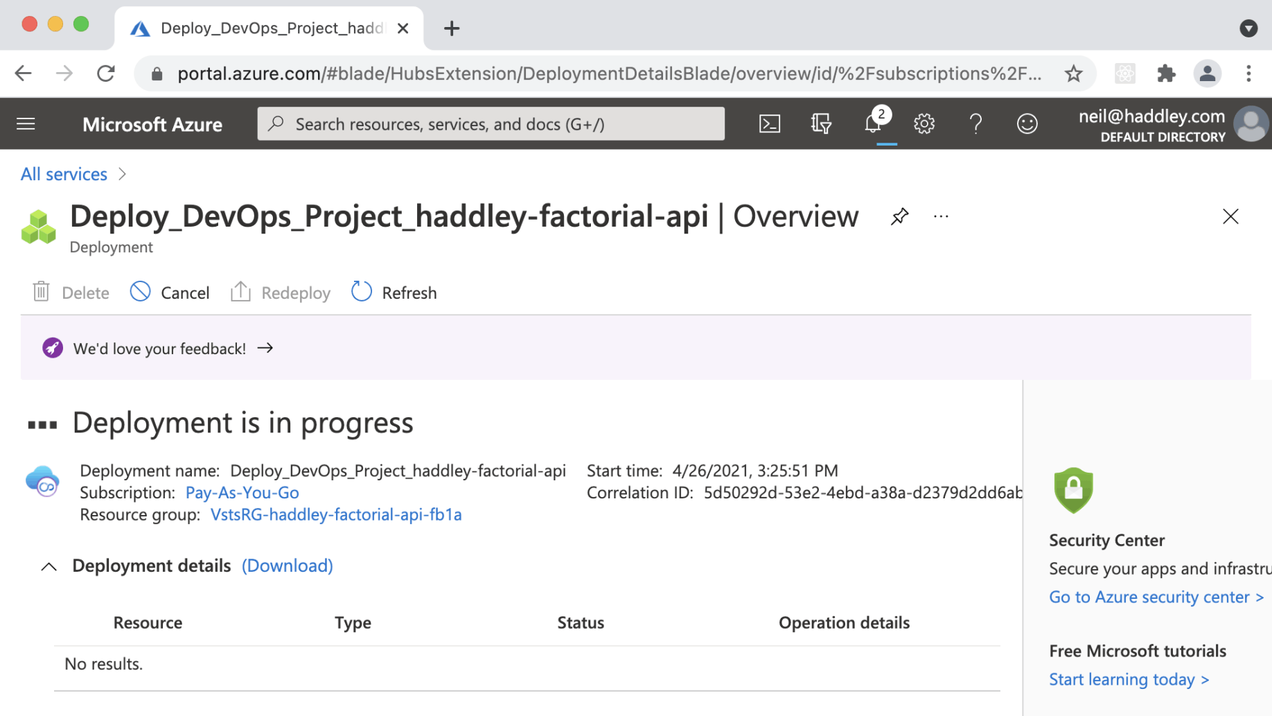 Deployment to Azure in progress