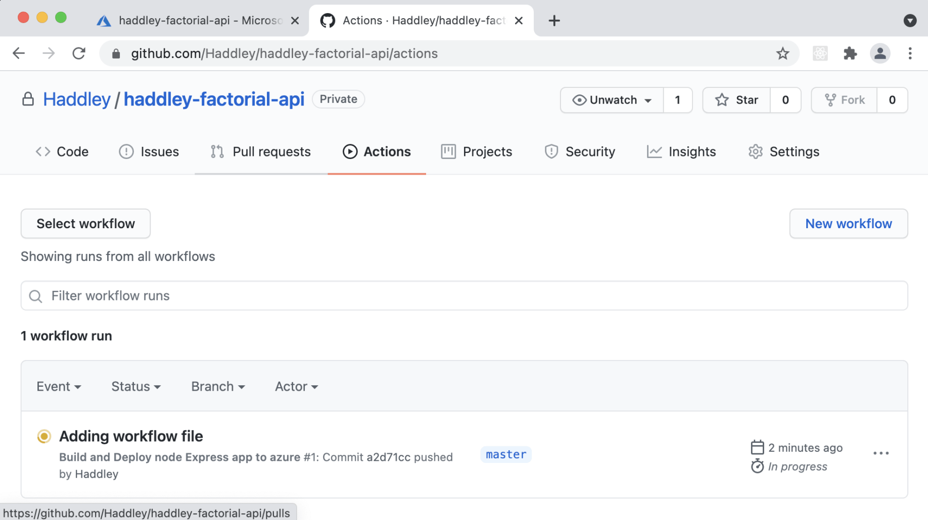 GitHub Actions workflow runs Unit Tests