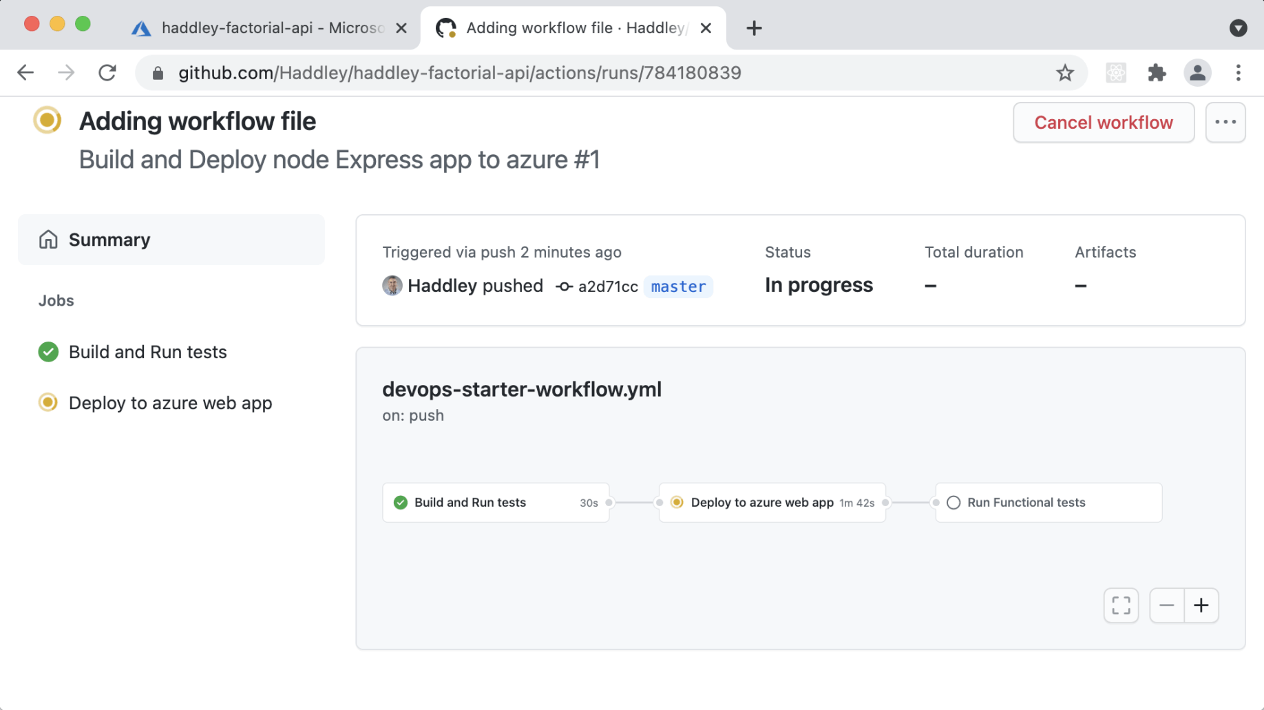 If Unit Tests pass deploy Node app to Azure