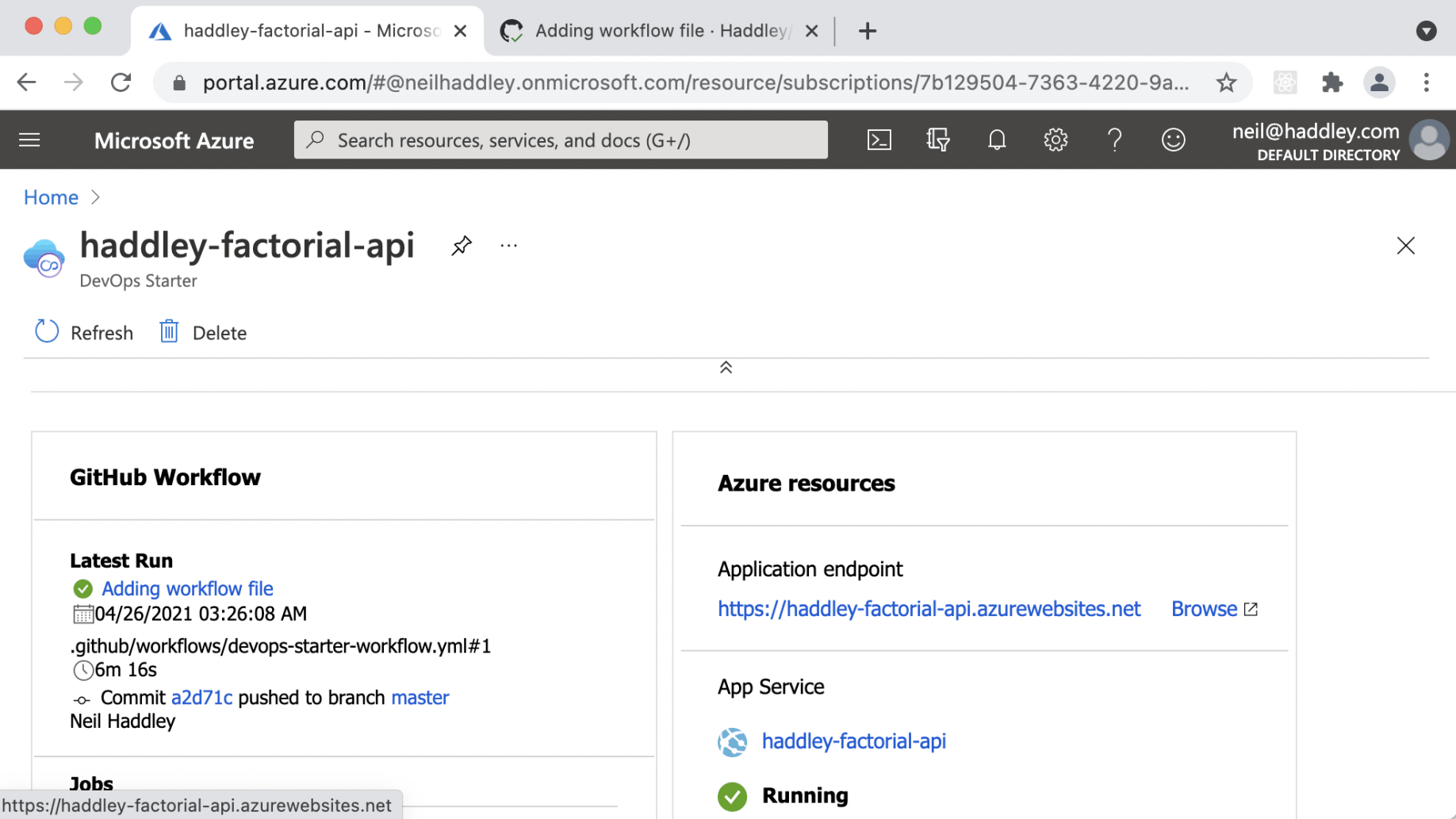 Summary of Azure resources