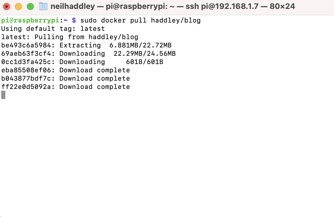 Pulling the haddley/blog image from Docker Hub