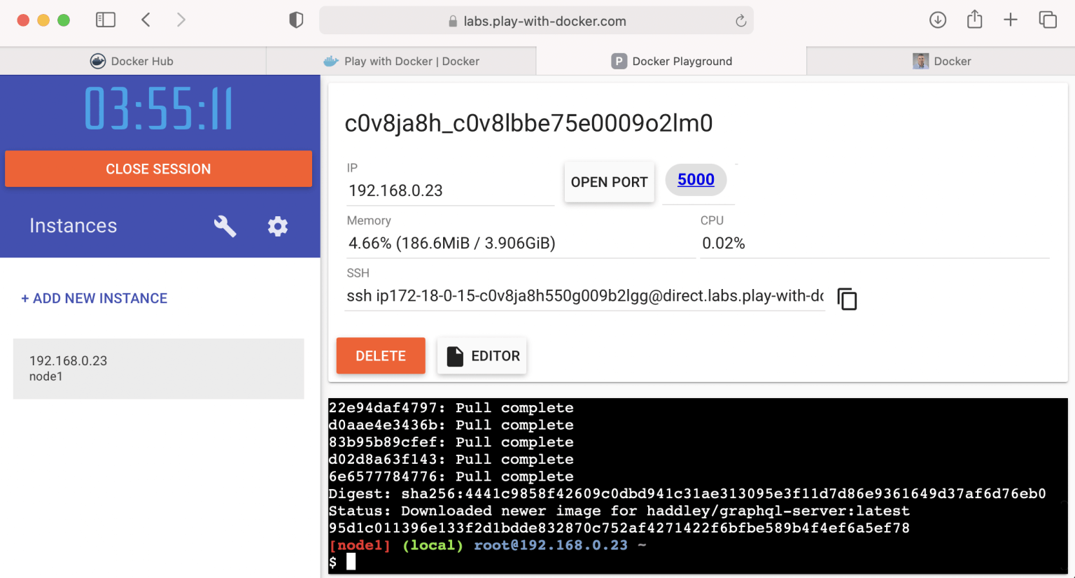 docker run -d -p 5000:5000 haddley/graphql-server