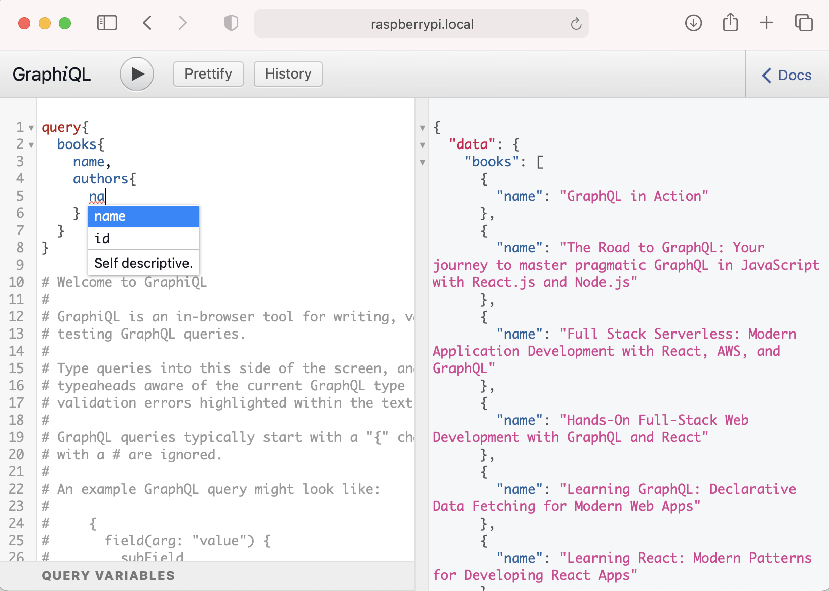 GraphiQL intellisense