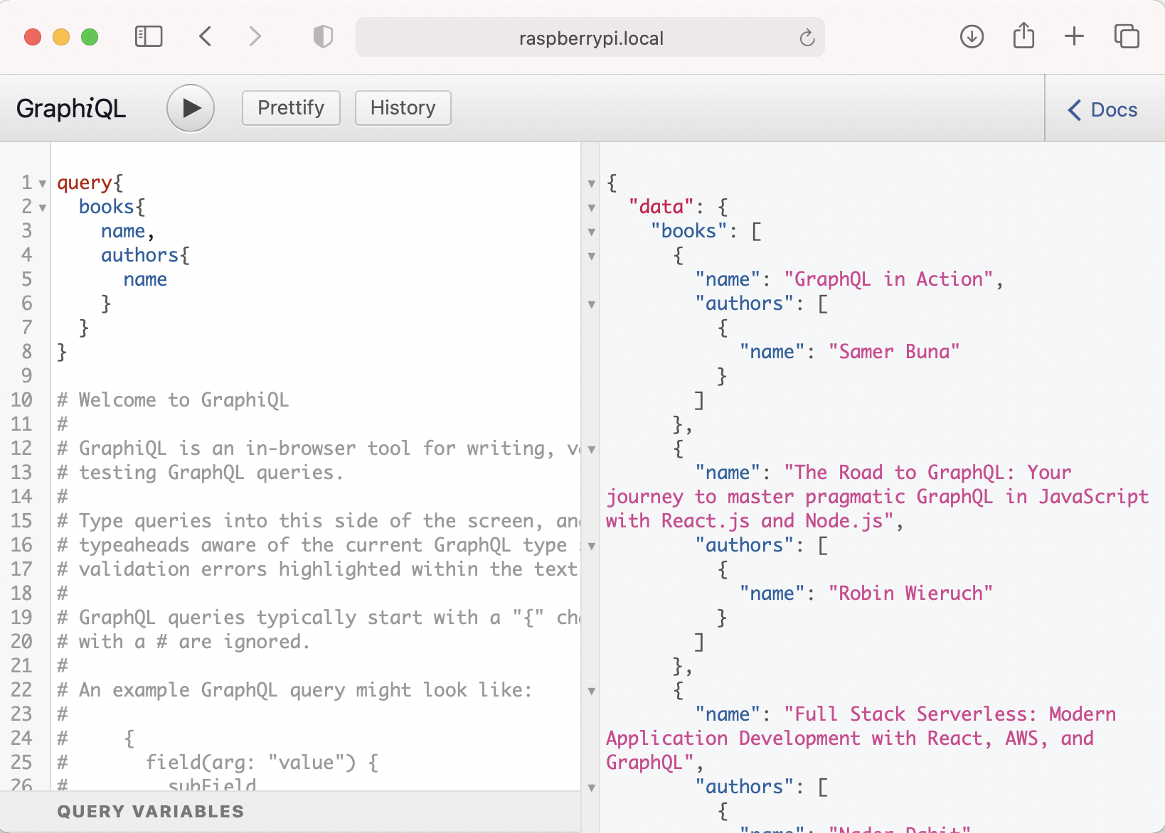 GraphQL service running on the Raspberry Pi