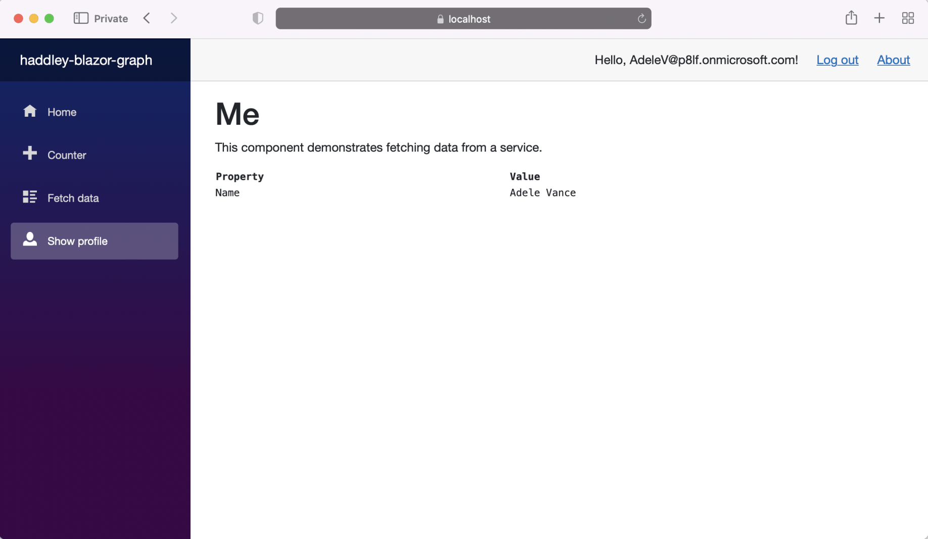 I navigate to the Show profile page