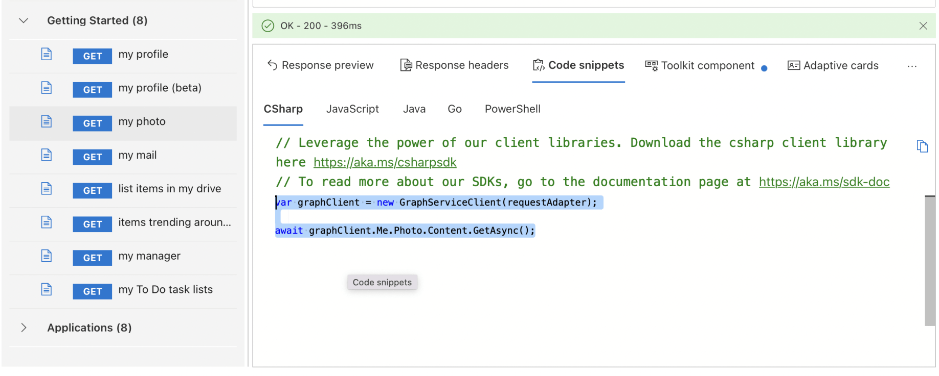 The /showphoto page will need to make a "my photo" call to Microsoft Graph