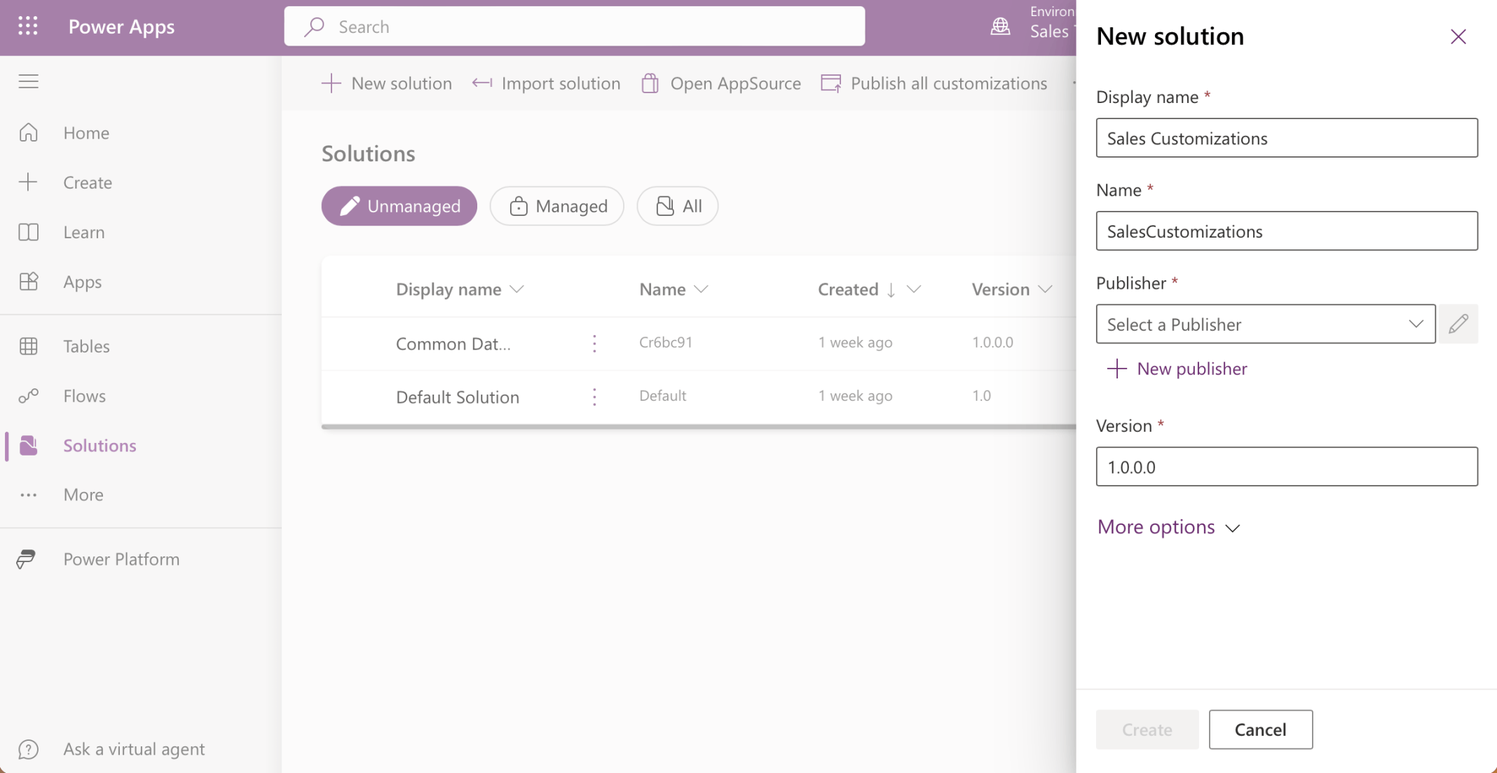 I created a "Sales Customizations" solution