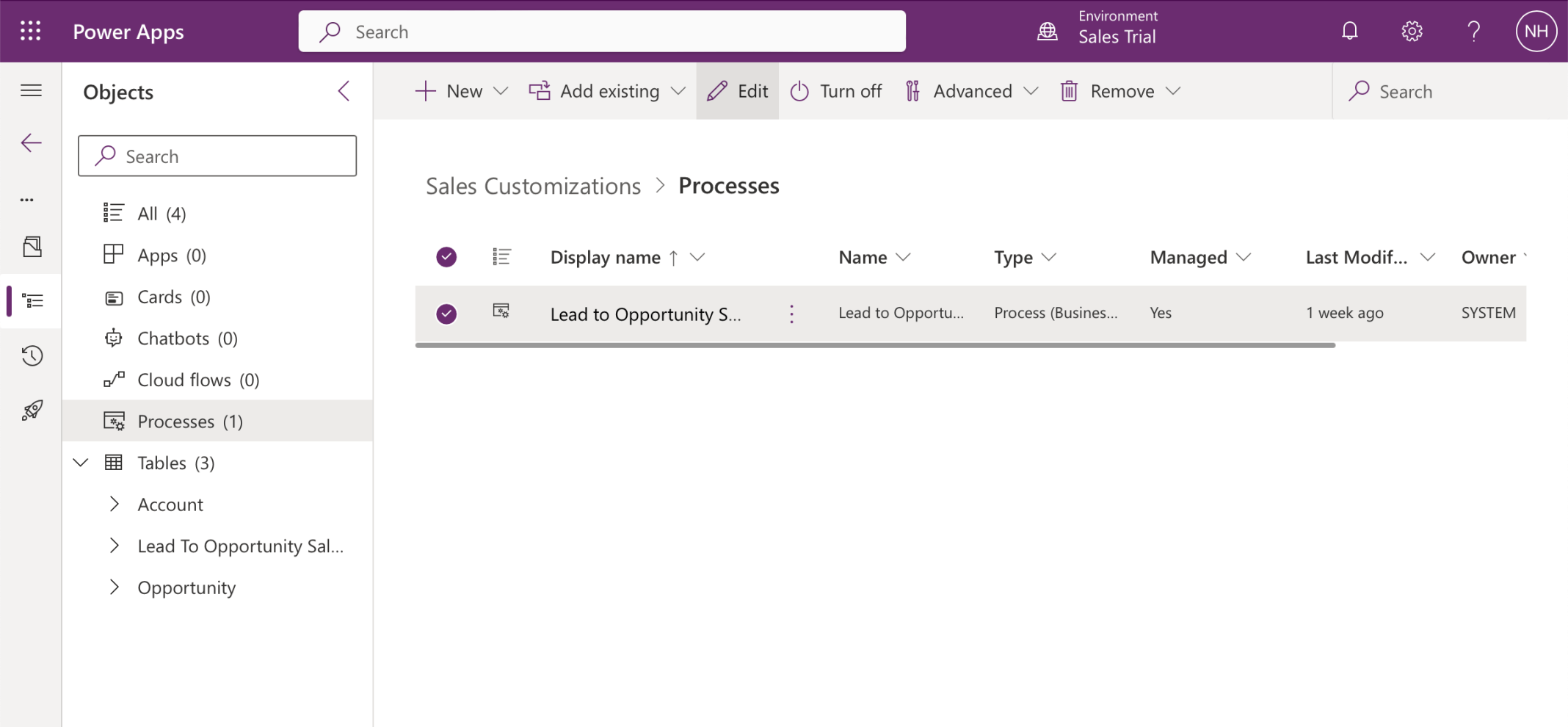 I clicked the Edit button up edit the Business Process Flow