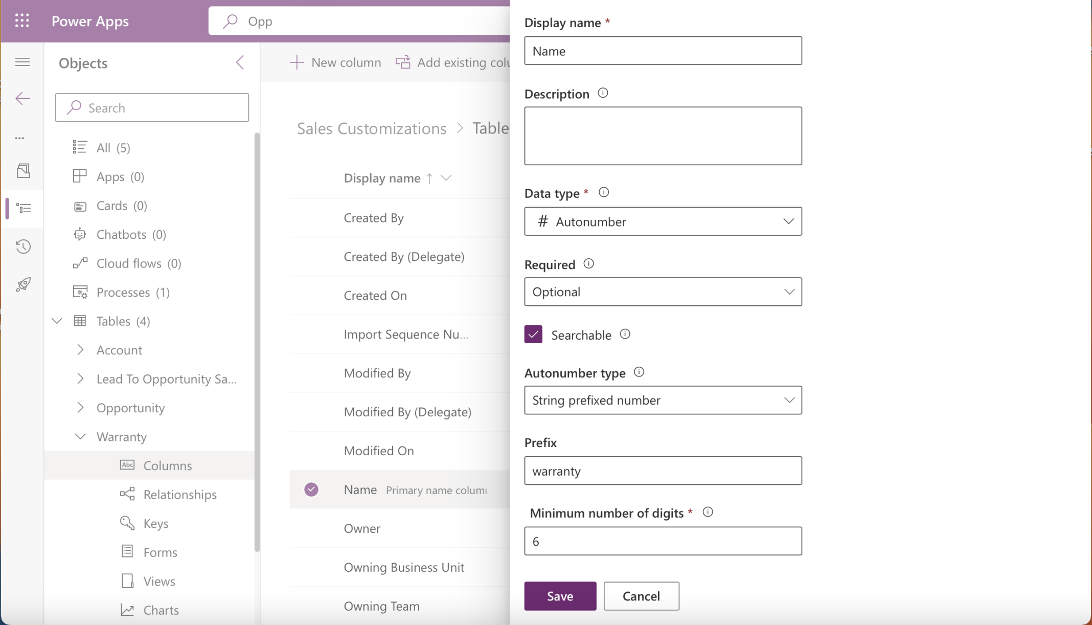I updated the name column to be an autonumber