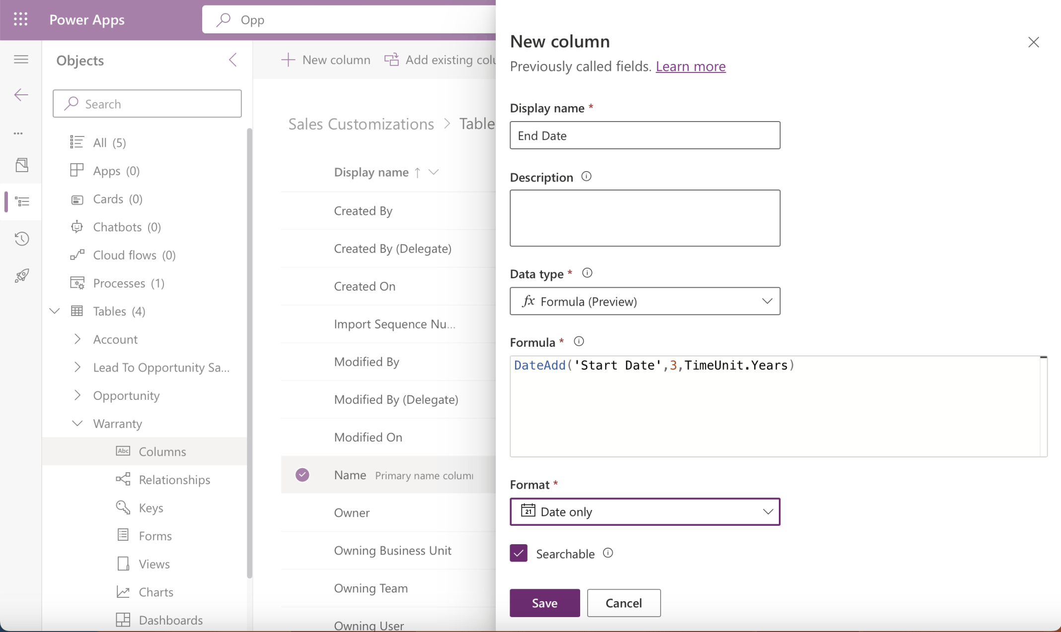 End Date would be calculated to be 3 years after the Start Date