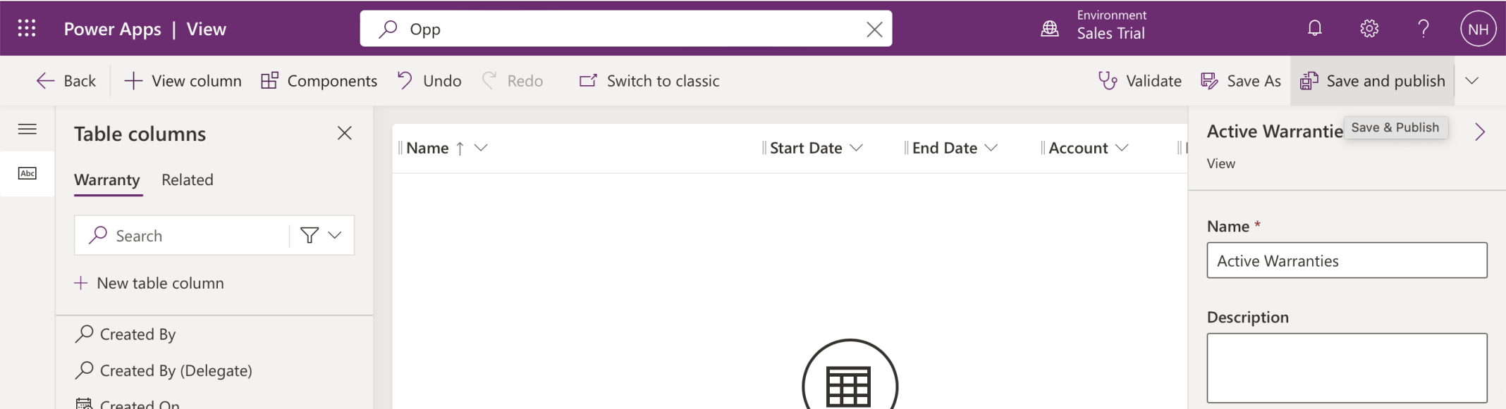 I added the Start Date, End Date, Account and Product Columns to the view
