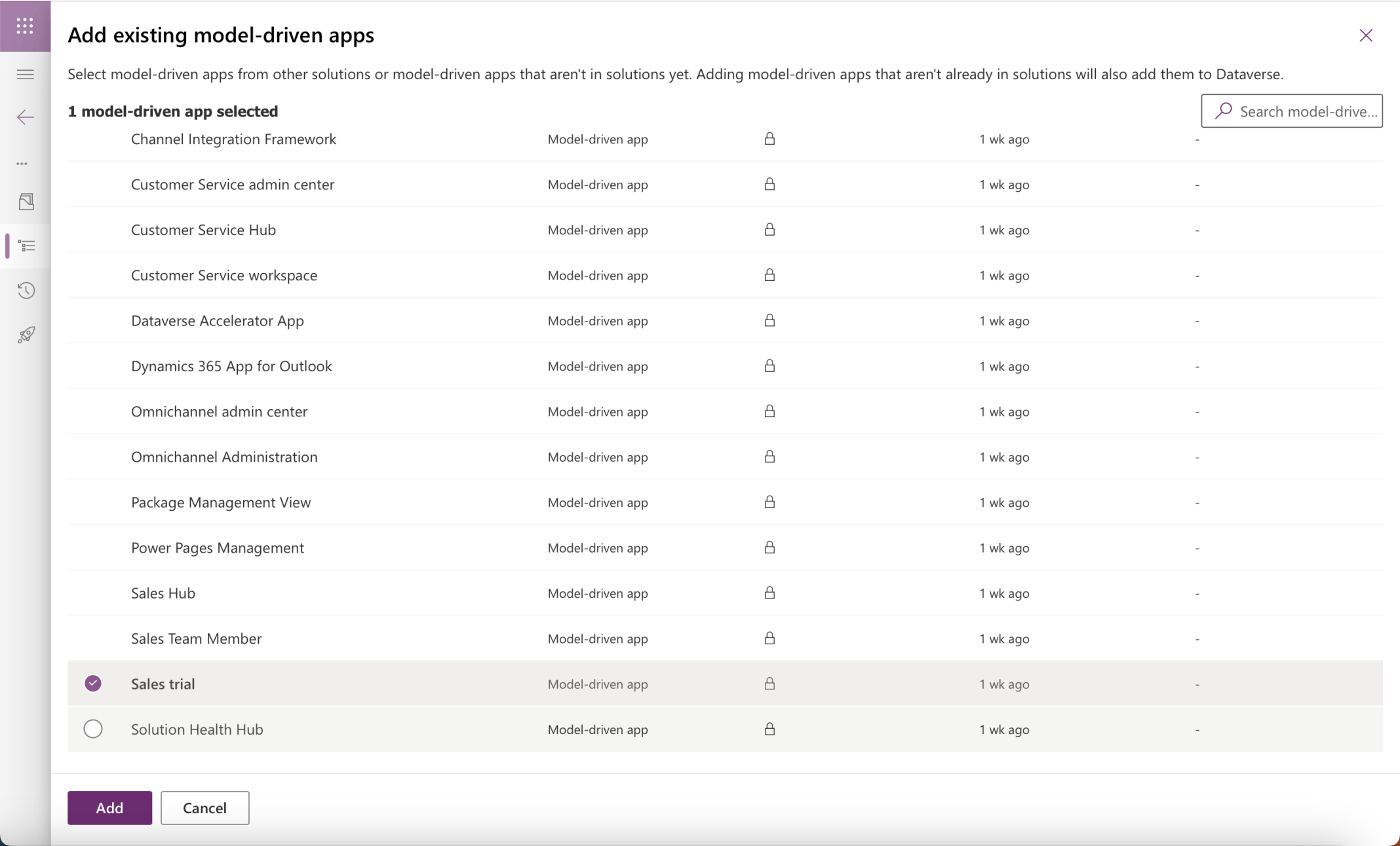 I added the Sales Trial app to the Sales Customizations solution