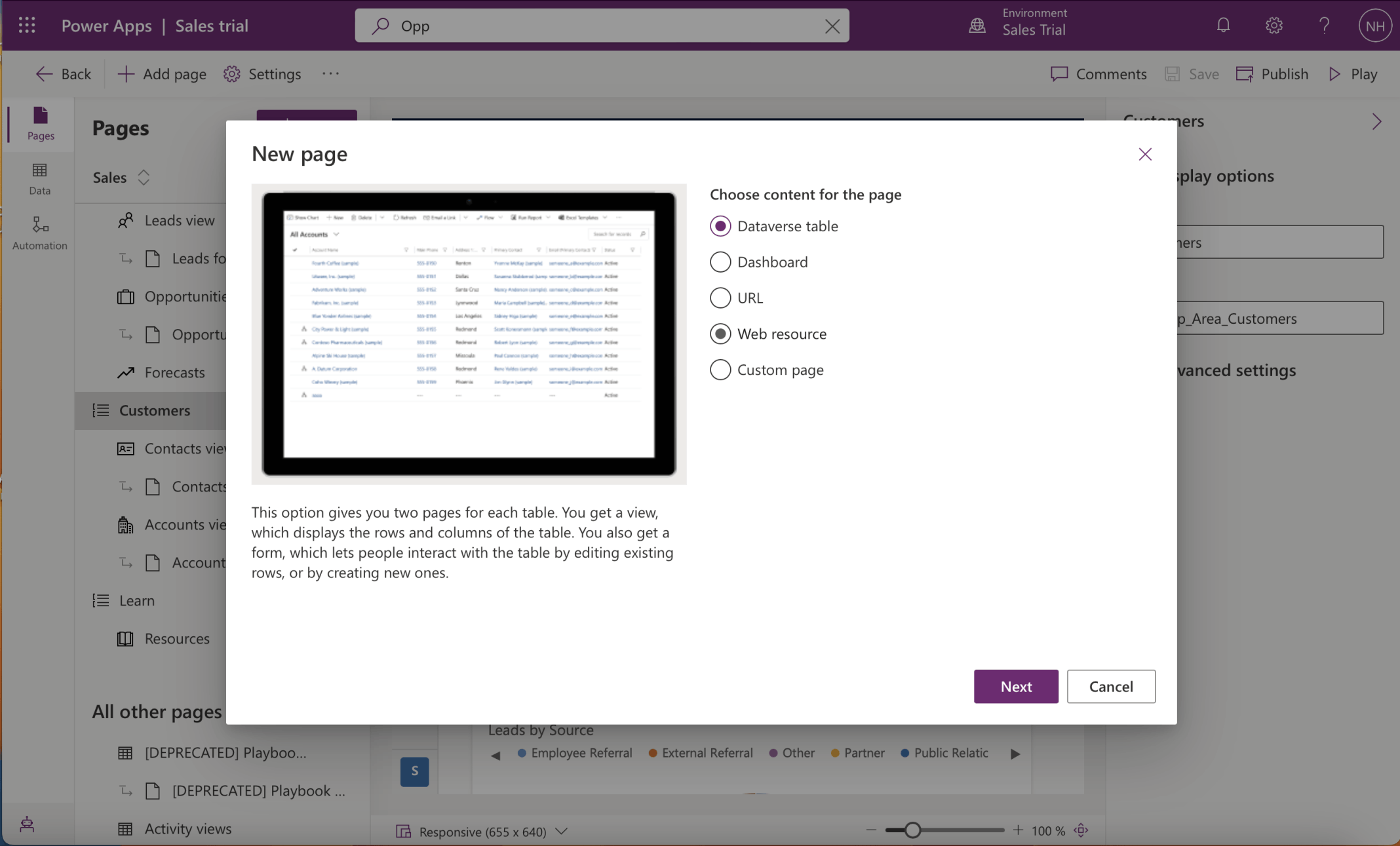 I added a Dataverse table page