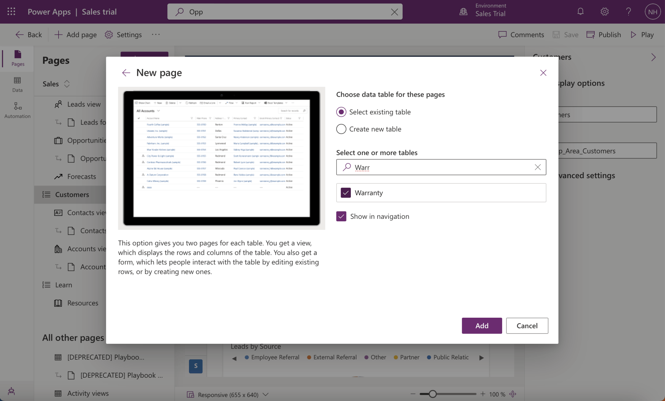 I selected the Warranty table