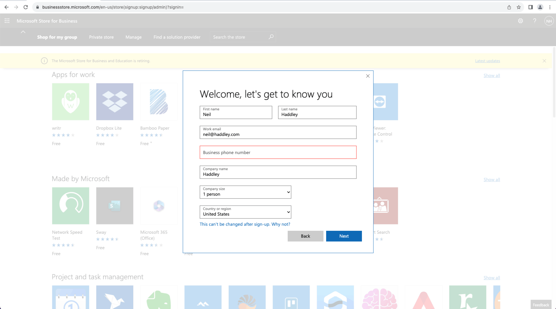 I navigated to https://businessstore.microsoft.com/en-us/store(signup:signup/admin)