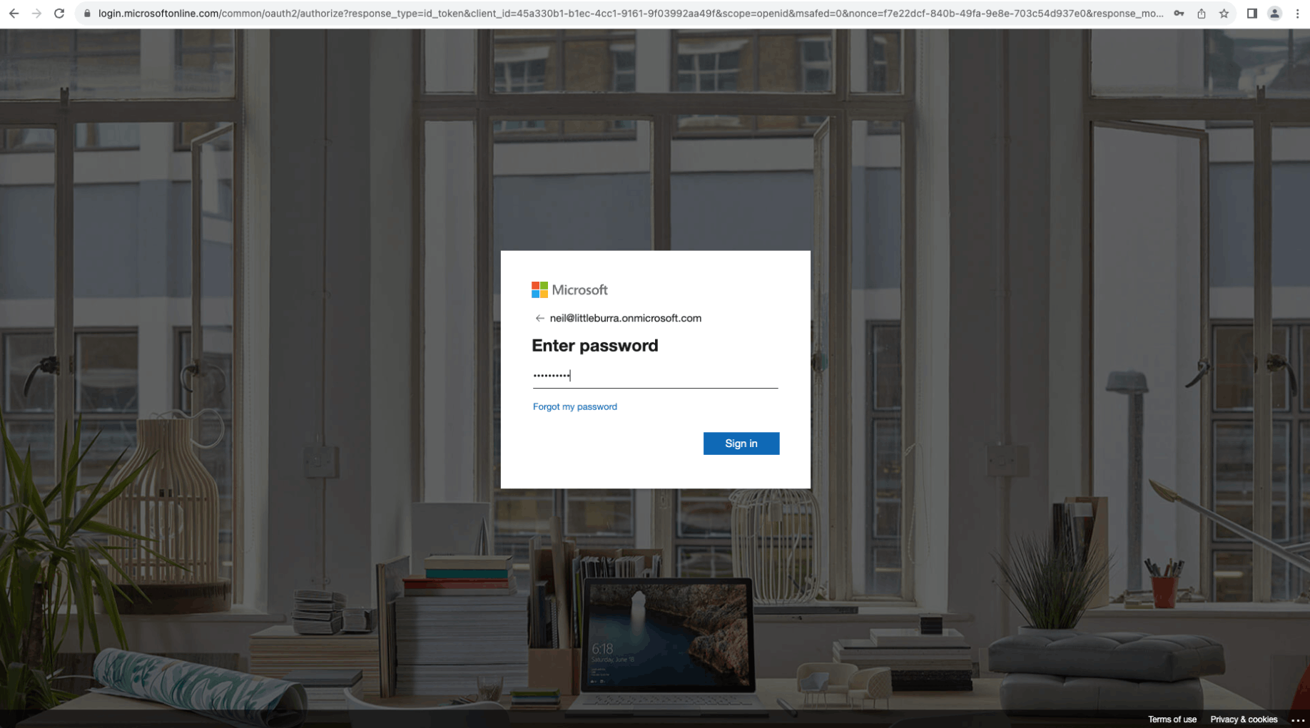 I navigated to http://login.microsoftonline.com