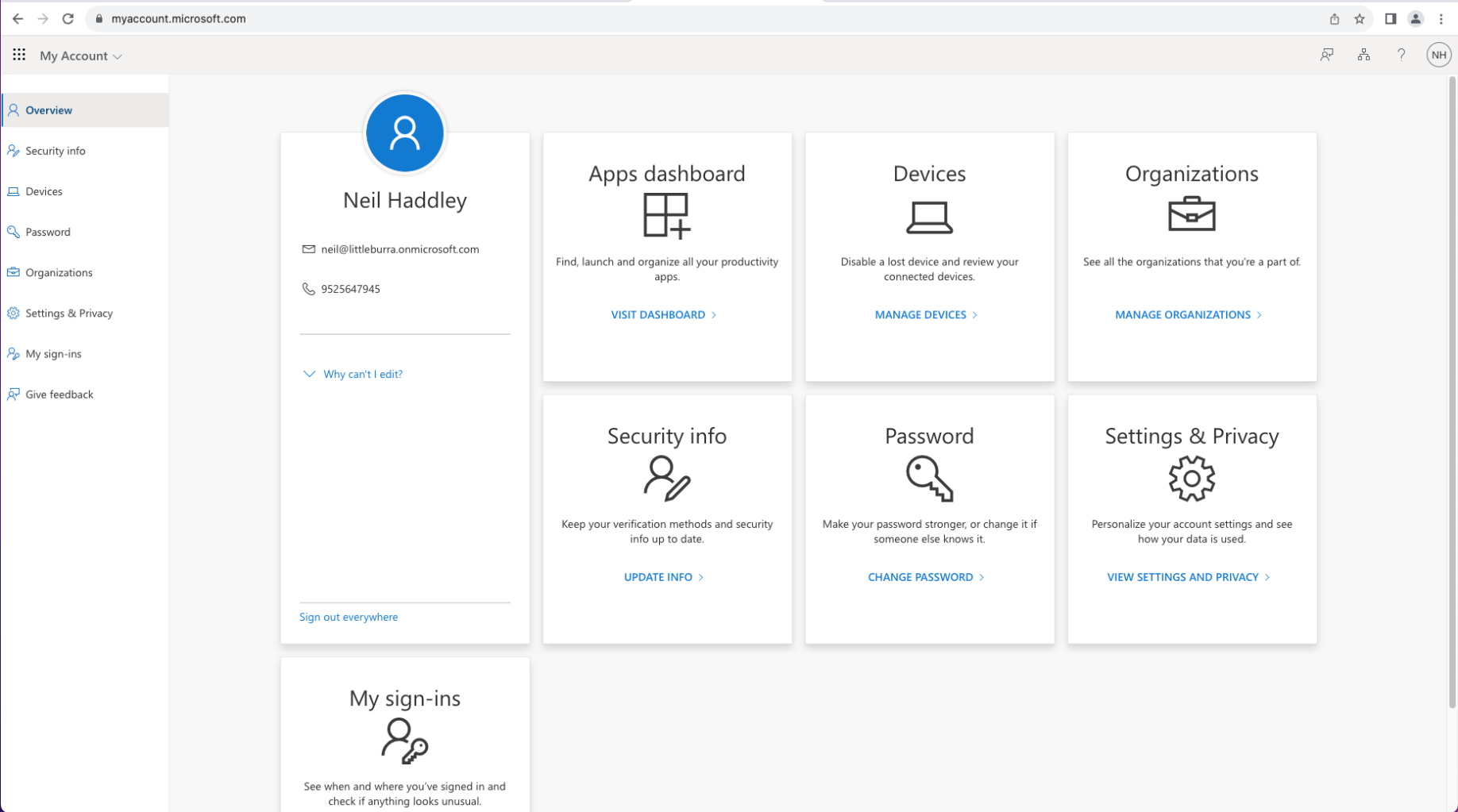 I navigated to http://myaccount.microsoft.com
