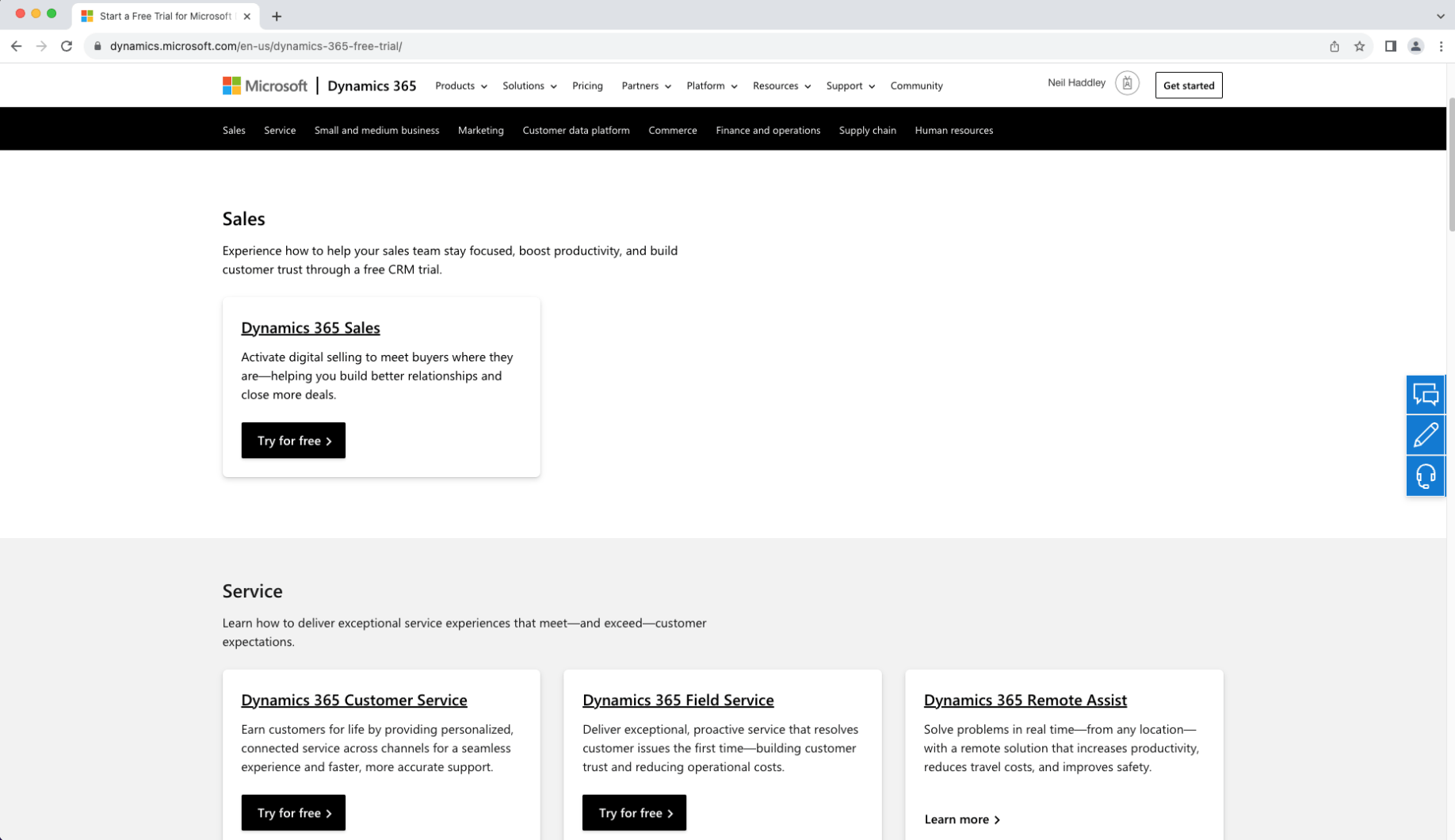 I navigated to https://dynamics.microsoft.com/en-us/dynamics-365-free-trial/