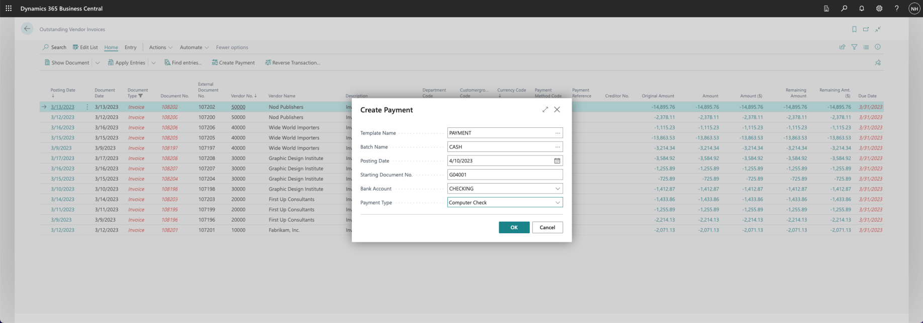I selected Payment Type "Computer Check"