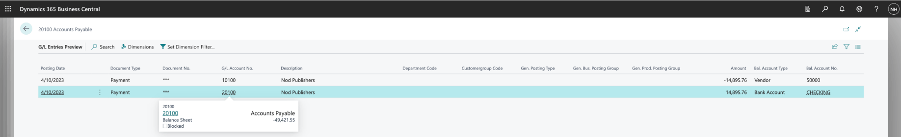 A Debit entry was going to be added to the Accounts Payable Account (The size of the Liability would reduce)Notice that the name of the Vendor was added as a Description