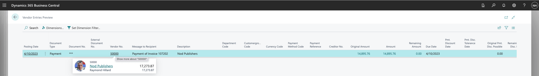 A Debit entry was going to be added to the Nod Publishers Account in the Vendor Ledger