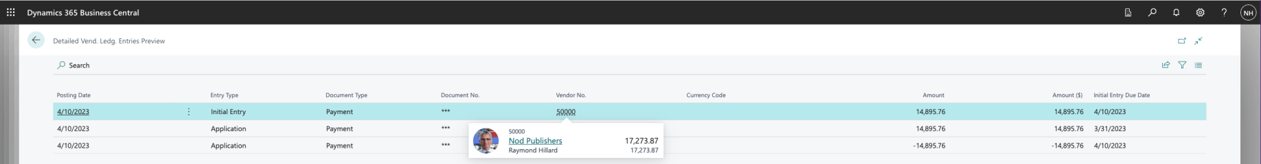 Three entries were going to be added to the Detailed Vendor Ledger