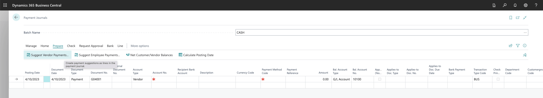 I clicked the Suggest Vendor Payments link