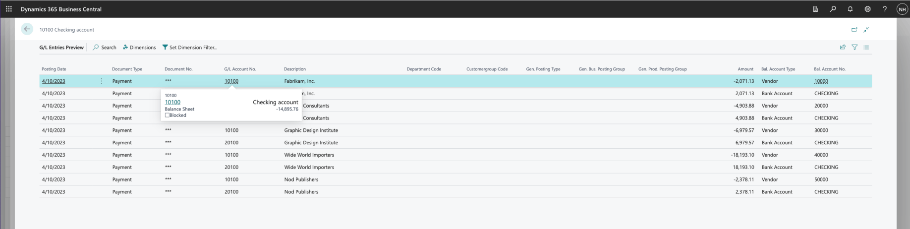 Five Credit entries were going to be added to the Checking Account (The value of the Asset would reduce)