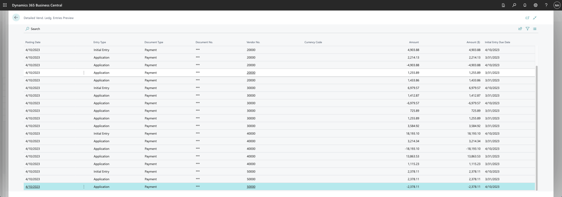Twenty two entries were going to be added to the Detailed Vendor Ledger