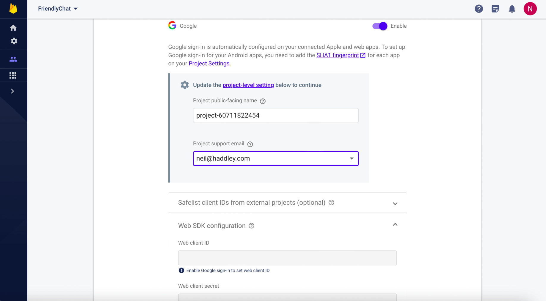 Enable Google Authentication