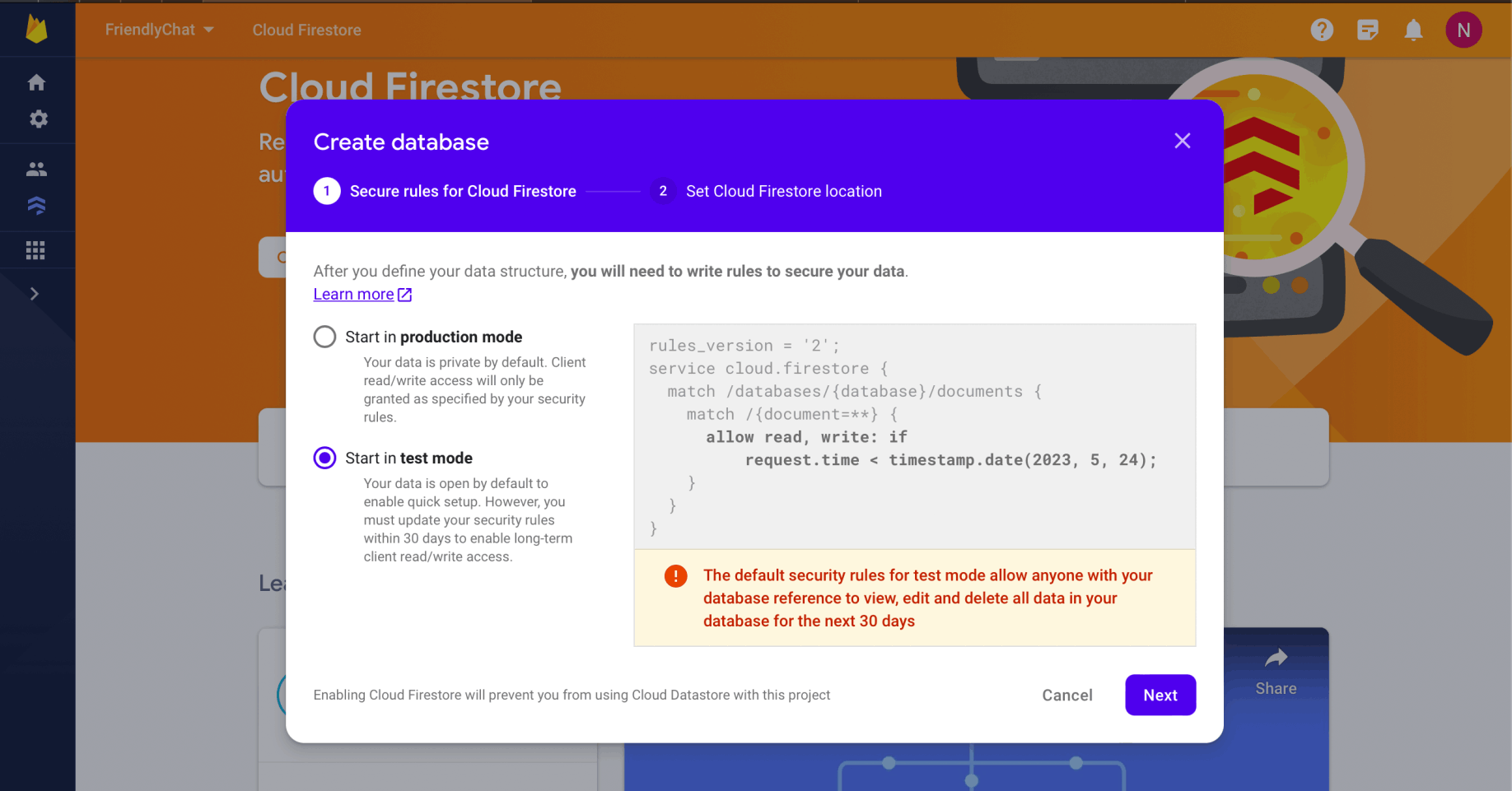 Start in test mode